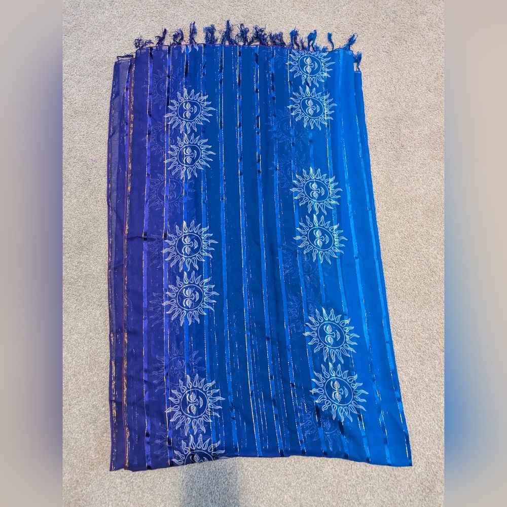 Blue and Purple Sun Patterned Large Scarf